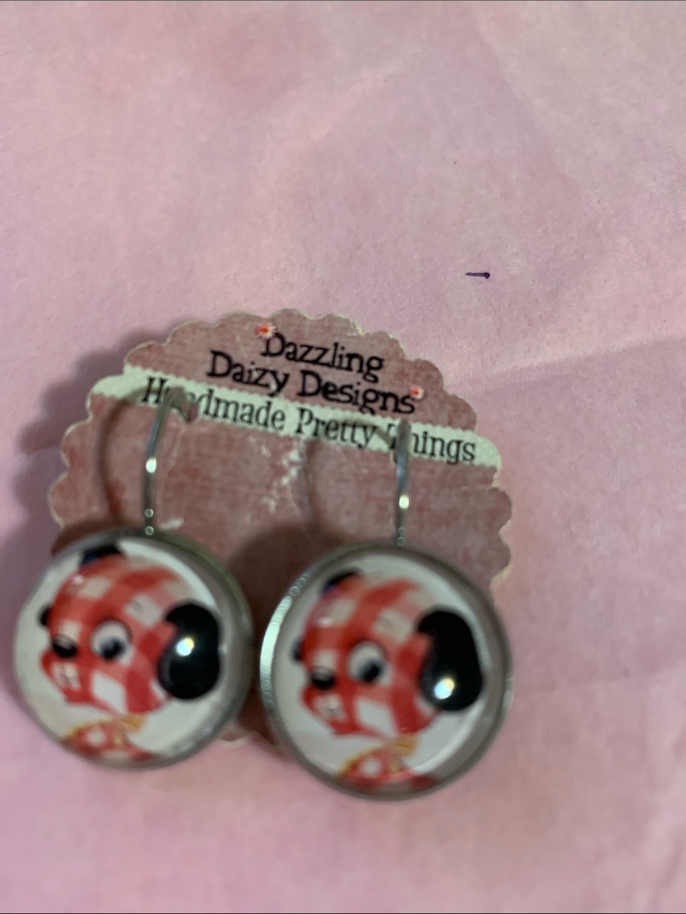Red Check Puppy Drop Earrings
